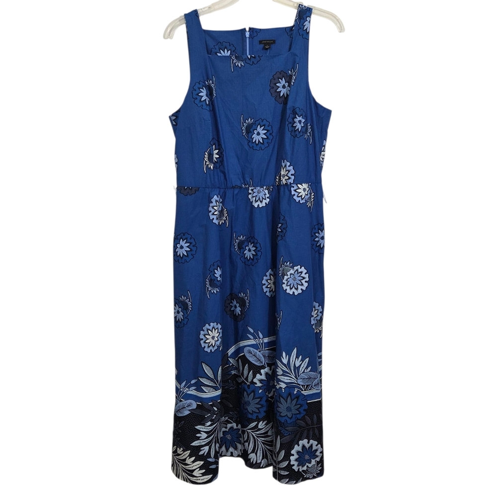 NWT Ann Taylor Dress Blue Floral Knee Length Poplin Size 8 *Missing Belt